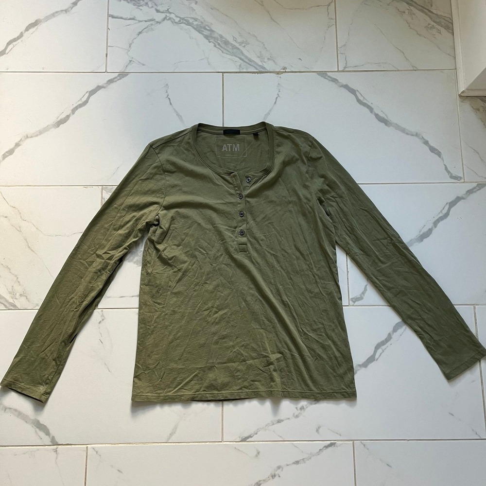 ATM ANTHONY THOMAS MELILLO Jersey Long Sleeve Henley In Olive Large
